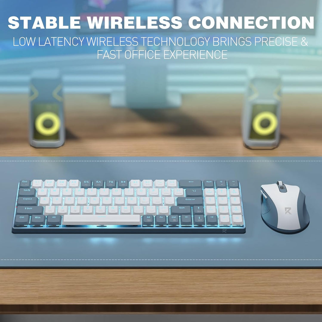 Redragon BS-8773 Tastatur & Maus, Blaue Beleuchtung, 2,4 GHz, rote Schalter, Grau-Weiss, Weiss