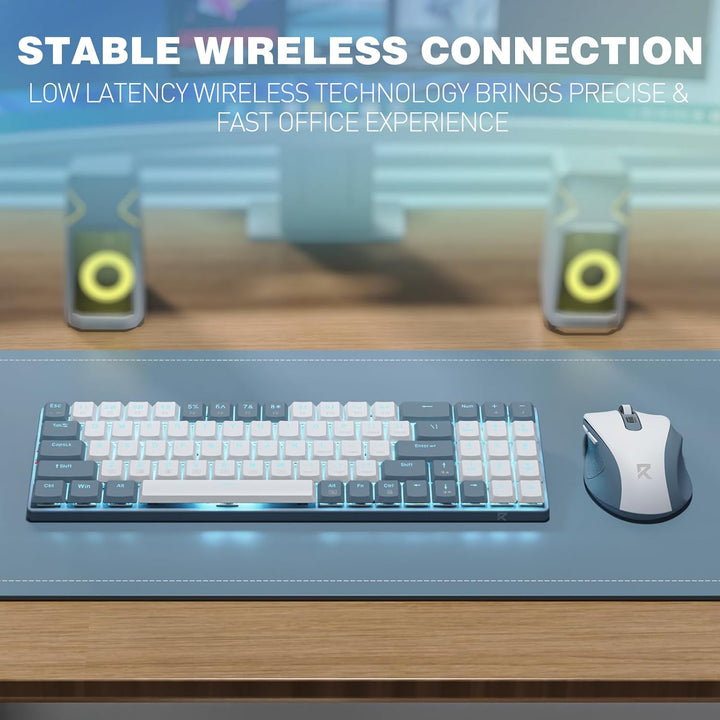 Redragon BS-8773 Tastatur & Maus, Blaue Beleuchtung, 2,4 GHz, rote Schalter, Grau-Weiss, Weiss