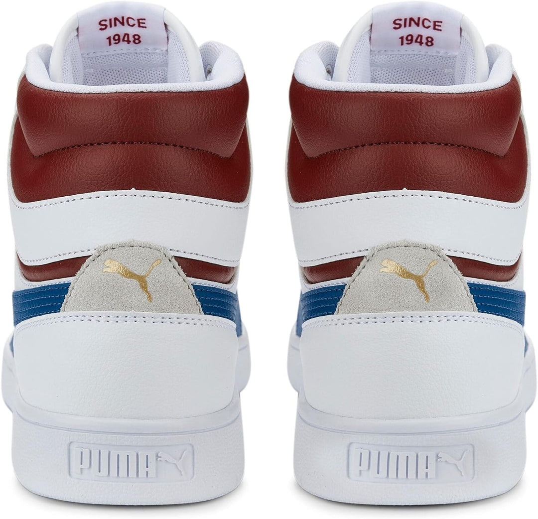 PUMA Unisex Shuffle Mid Sneaker, 45 EU Puma White Lake Blue Intense Red Puma Team Gold