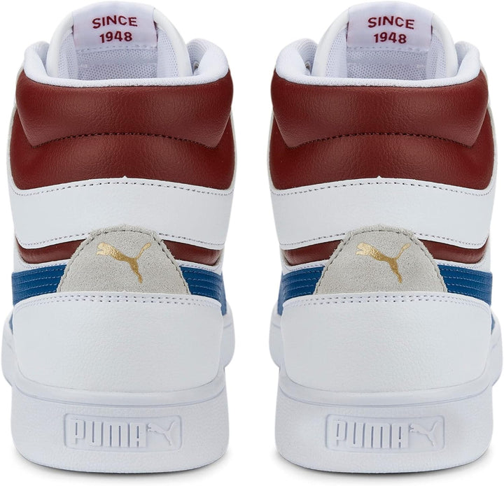 PUMA Unisex Shuffle Mid Sneaker, 45 EU Puma White Lake Blue Intense Red Puma Team Gold