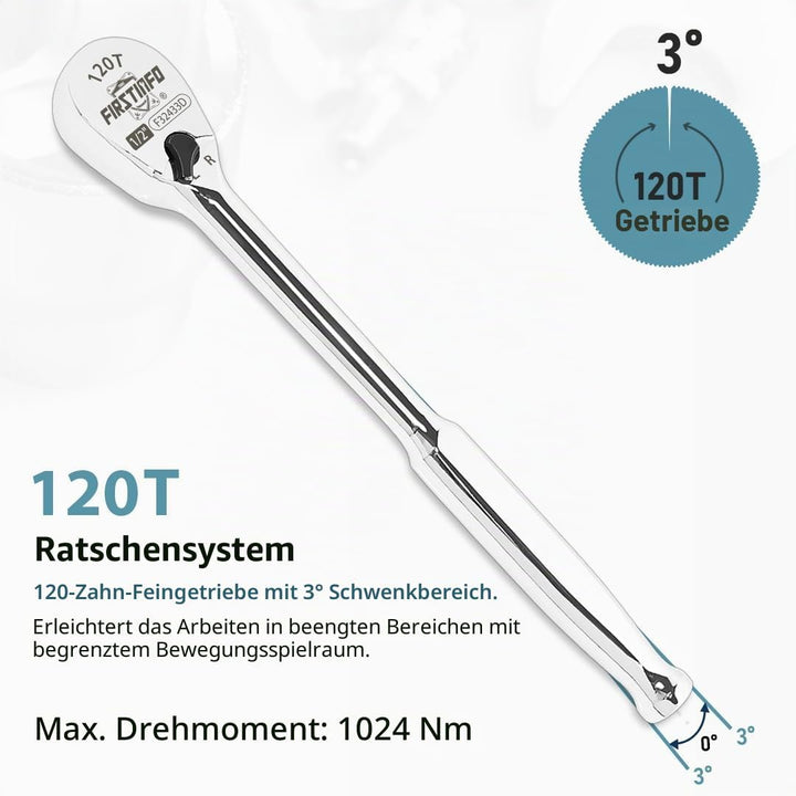 FIRSTINFO F32433D Ratsche 1/2″(12.7 mm) – versiegelter Kopf mit 120 Zähnen | kompakter umkehrbarer K