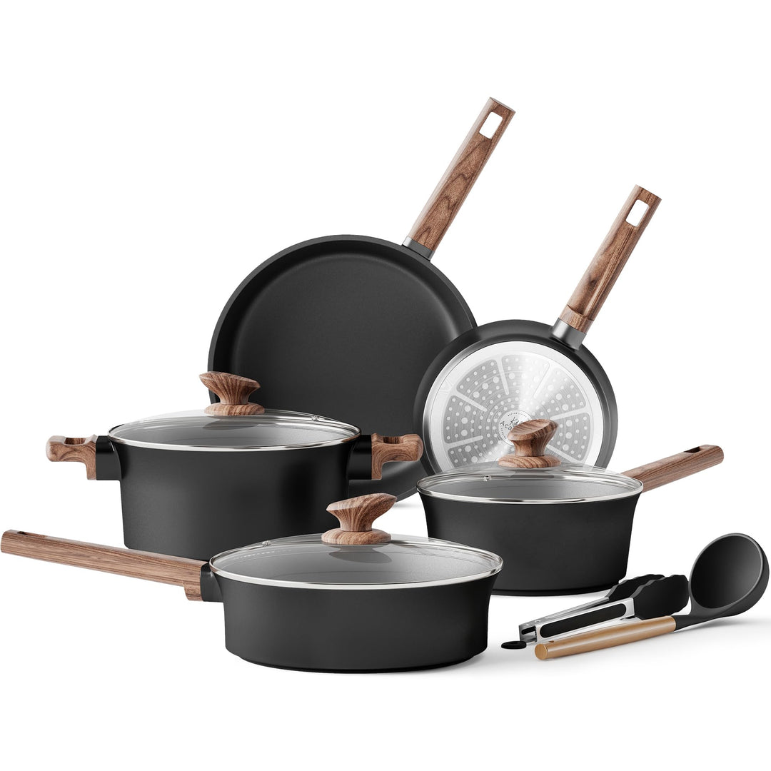 Kitchen Academy Antihaft Topfset Induktion mit Glasdeckel Töpfe und Pfannen Sets Keramik,Kochtopf Se