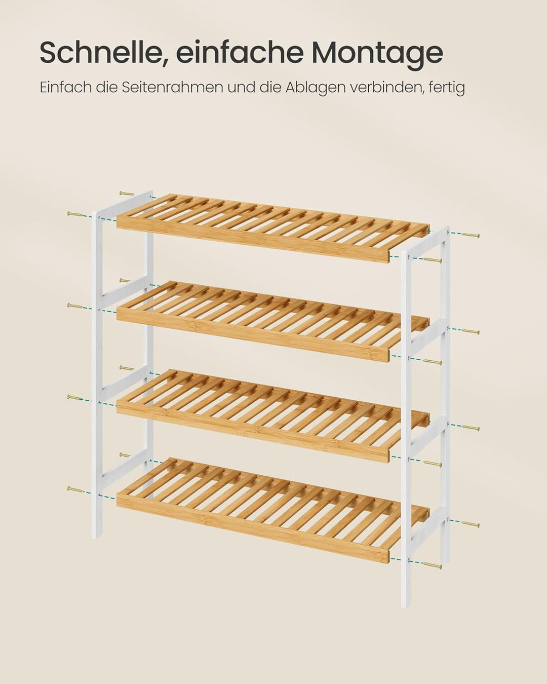 SONGMICS Schuhregal aus Bambus, Schuhablage mit 4 Ebenen, Schuh-Organizer, Regal für Schuhe, Pflanze
