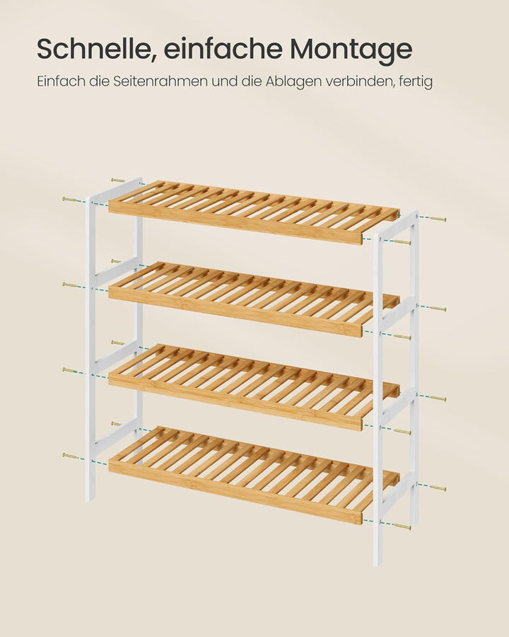 SONGMICS Schuhregal aus Bambus, Schuhablage mit 4 Ebenen, Schuh-Organizer, Regal für Schuhe, Pflanze