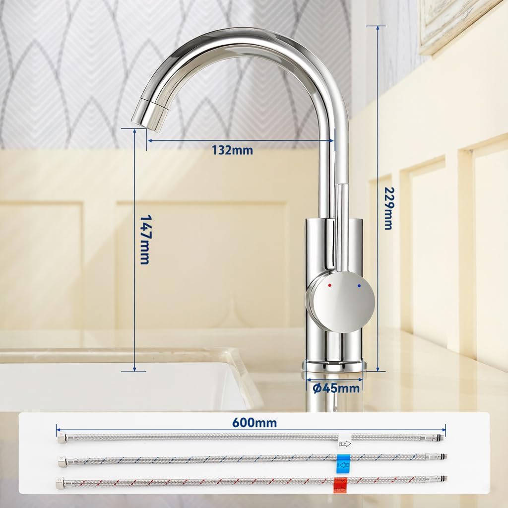 Auralum Küchenarmatur Niederdruck Armatur Küche/Bad, 360°Drehbar Wasserhahn Küche Niederdruck mit 3