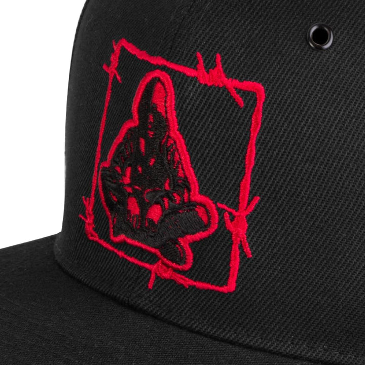 Nebelkind Snapback Cap Schwarz Barbed Wire Stacheldraht Rot Grössenverstellbar Unisex One Size
