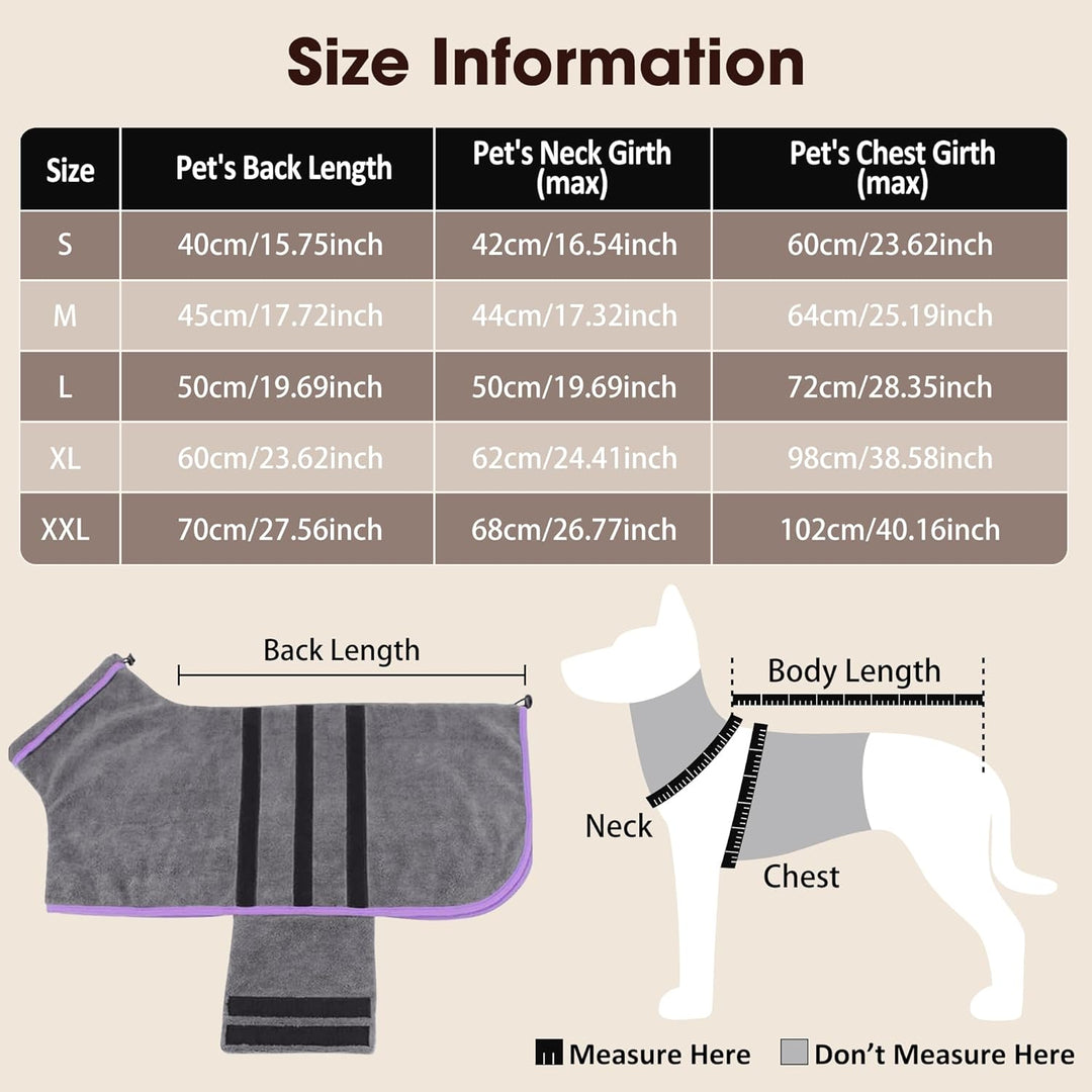 HezzLuv Bademantel Für Hunde, Hundebademantel Aus Mikrofaser Für Mittlere Und Grosse Hunde Grau Bade