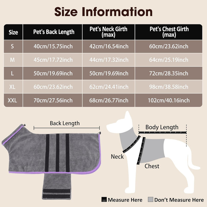 HezzLuv Bademantel Für Hunde, Hundebademantel Aus Mikrofaser Für Mittlere Und Grosse Hunde Grau Bade