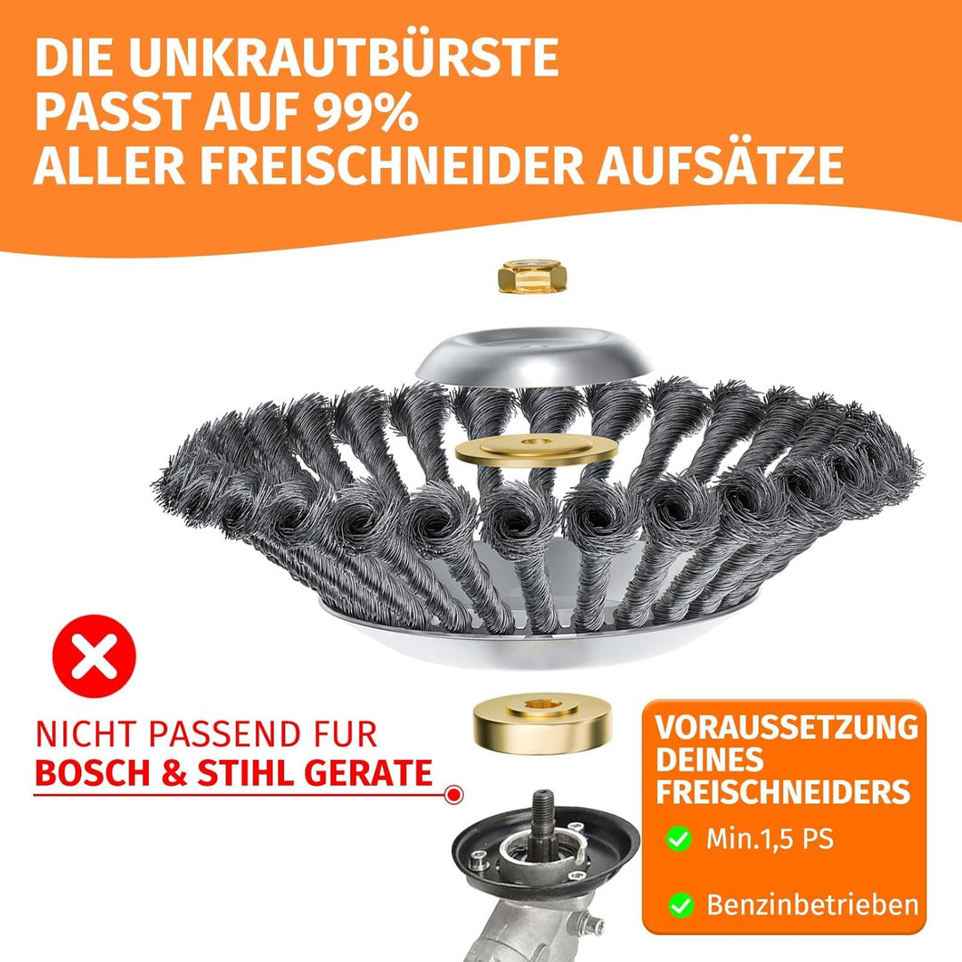 Profi Unkrautbürste für Freischneider, 25,4 mm wildkrautbürste, Drahtbürste Für Freischneider Unkrau