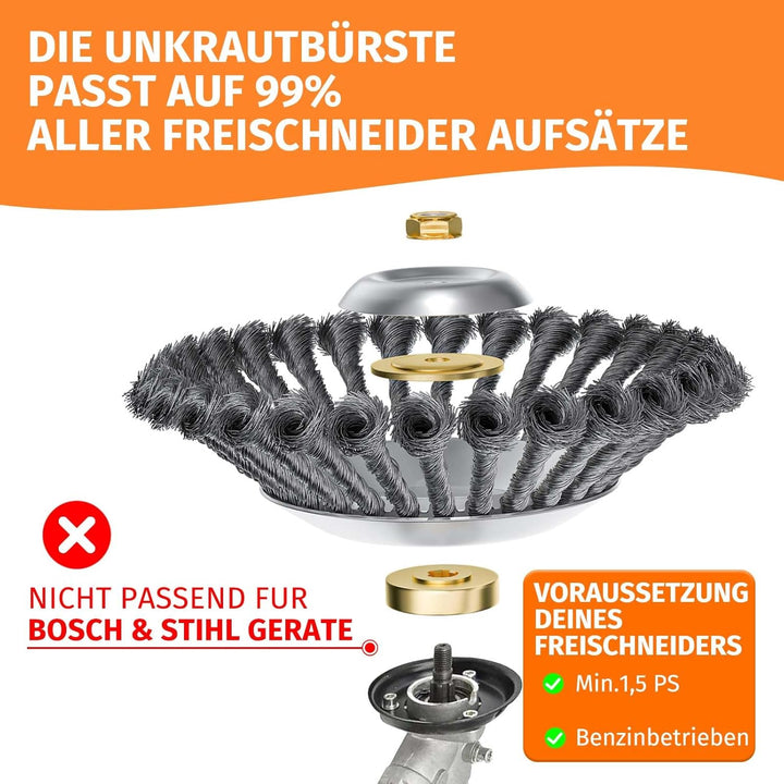 Profi Unkrautbürste für Freischneider, 25,4 mm wildkrautbürste, Drahtbürste Für Freischneider Unkrau