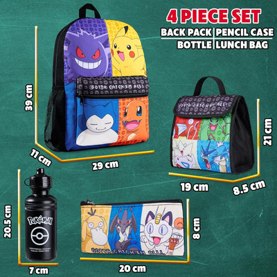 Pokemon Rucksack Kinder 4er Set Schulranzen Lunchbox Federmäppchen Wasserflasche 500ml Kinderrucksac