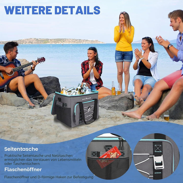 INSMEER Kühltasche 40L/60 Dosen Kühltaschen Grosse, Weiche Kühltasche Faltbar/Auslaufsicher, mit Fla