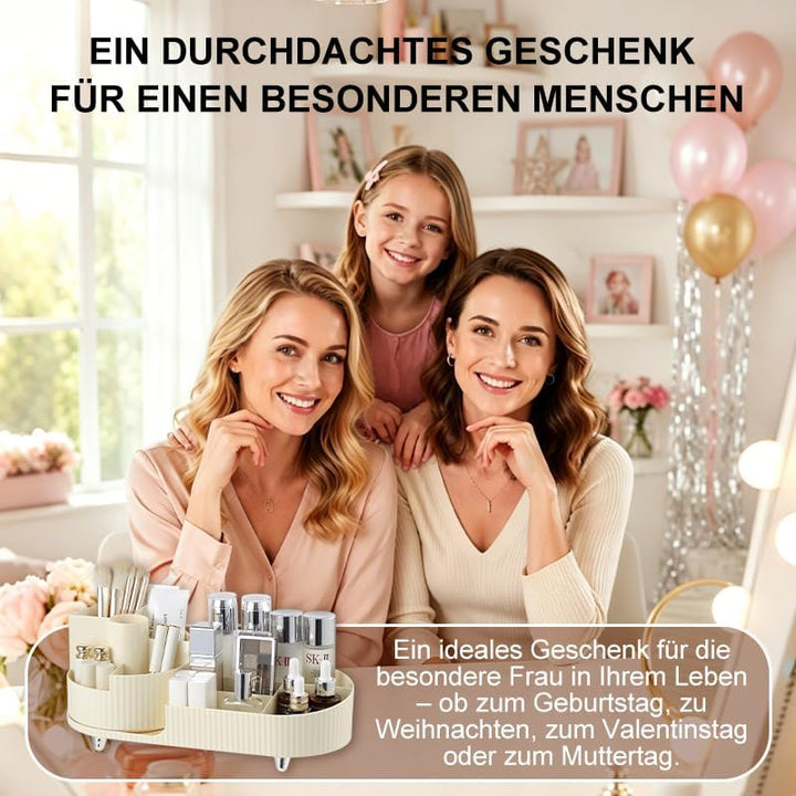 Make up Organizer 360° Drehbar, Grosser Bad Kosmetik Organizer mit Aufbewahrungsbox für Schminktisch