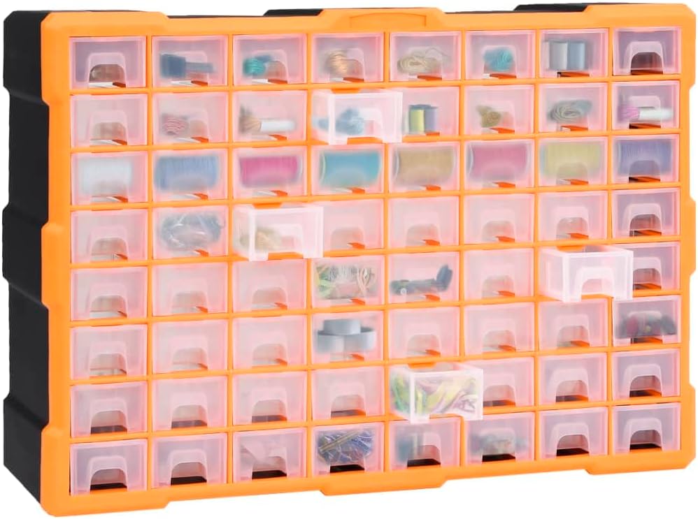 Myheimly Multi-Schubladen-Organizer mit 64 Schubladen 52x16x37,5 cm Orange und Schwarz 64 Schubladen