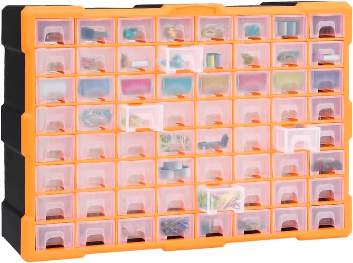 Myheimly Multi-Schubladen-Organizer mit 64 Schubladen 52x16x37,5 cm Orange und Schwarz 64 Schubladen