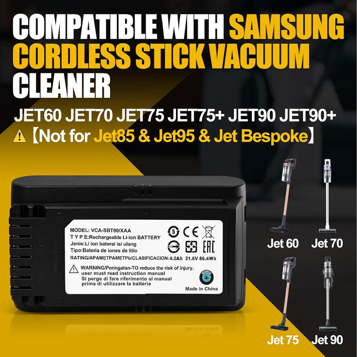 4.0Ah Akku für Samsung VCA-SBTA60 VCA-SBT90 VCA-SBT90EB, Kompatibel mit Samsung JET60 JET65 JET70 JE