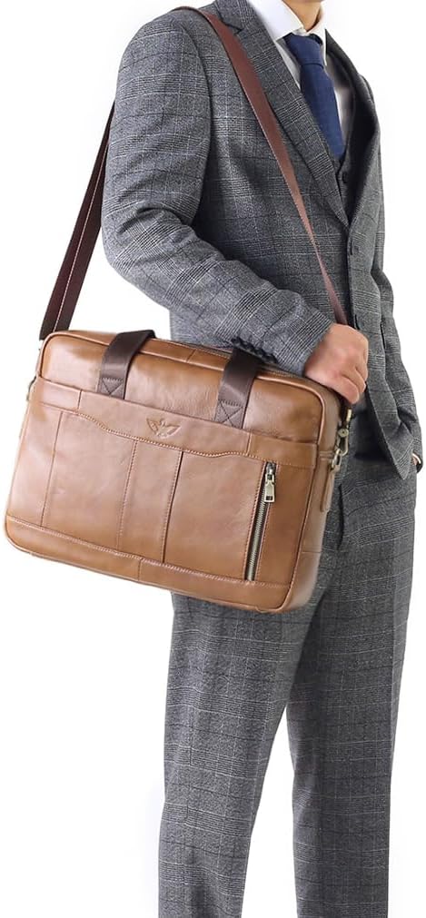 SPAHER Laptoptasche 14/15.6 Zoll Aktentasche Herren Business Tasche Arbeitstasche Herren Echtleder T