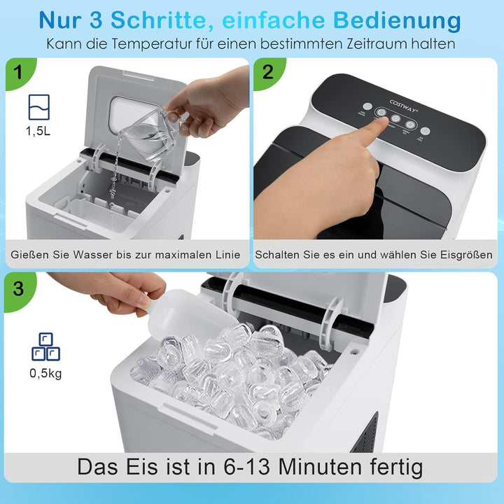GOPLUS Elektrischer Eiswürfelzubereiter, Ice Maker 12kg/24H, Tragbare kompakte Eismaschine mit Selbs
