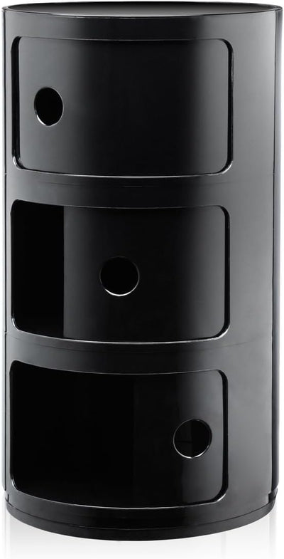 Kartell Componibili, 3 Elements, Schwarz, Runde Basis 3-fächer Schwarz, 3-fächer Schwarz