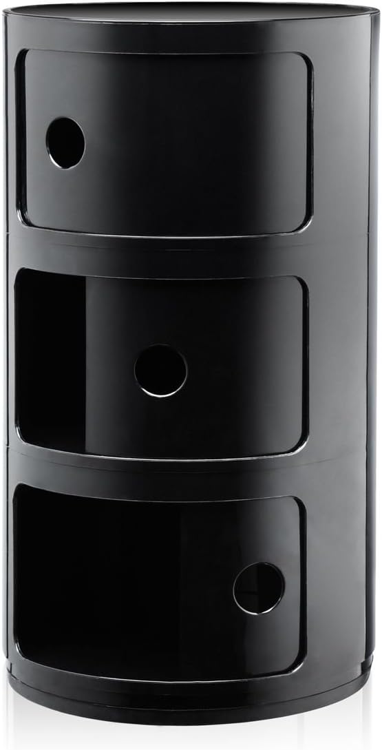 Kartell Componibili, 3 Elements, Schwarz, Runde Basis 3-fächer Schwarz, 3-fächer Schwarz