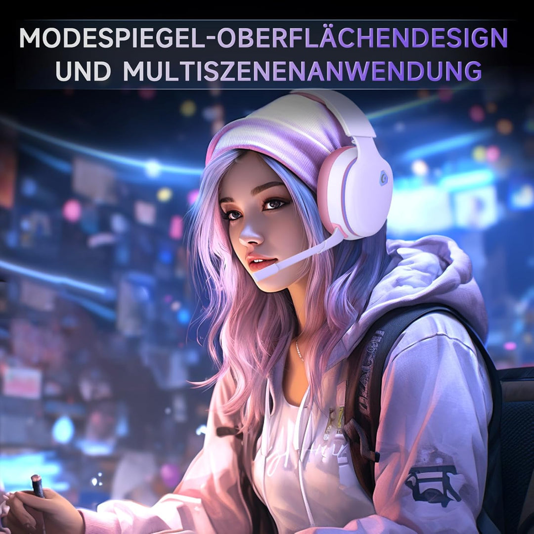 Gvyugke Gaming Headset Wireless, Pink Gaming Kopfhörer Kabellos mit Abnehmbares 3D-Stereomikrofon, B