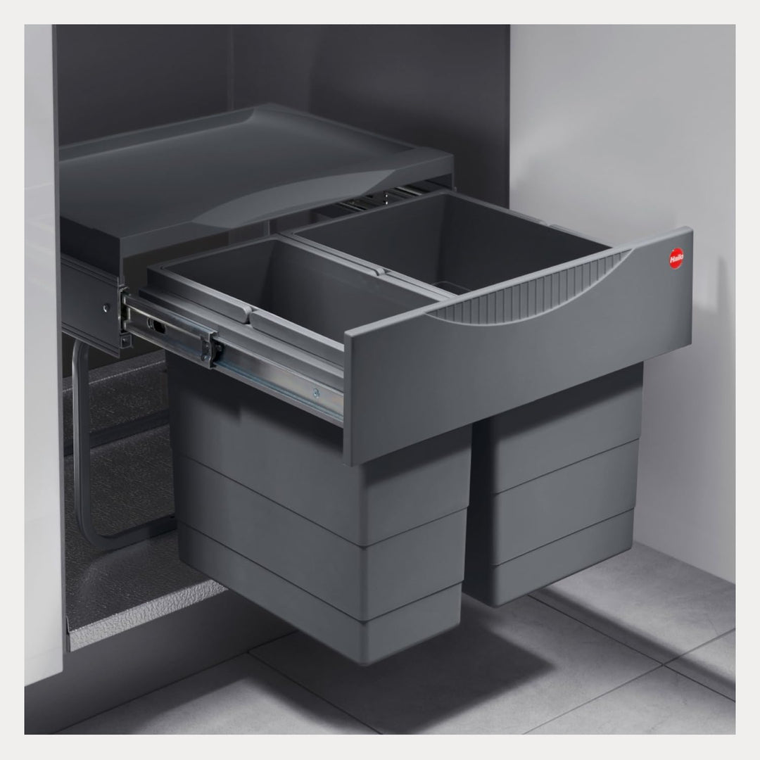 Hailo Abfallsammler 3644901 | 2fach Raumspar Tandem Abfalltrennsystem | 18 + 12L Inneneimer im Teles