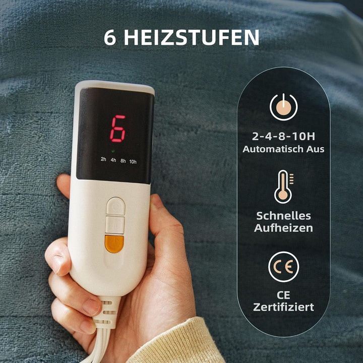 JET'S HOME Heizdecke 130x180cm - Wärmedecke Heizdecke mit Abschaltautomatik Einstellbarer Timer 10 S
