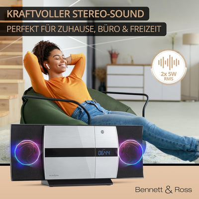 Bennett & Ross Ålesund Vertikal Stereoanlage - HiFi Microanlage mit CD-Player, MP3, UKW-Funktion, US