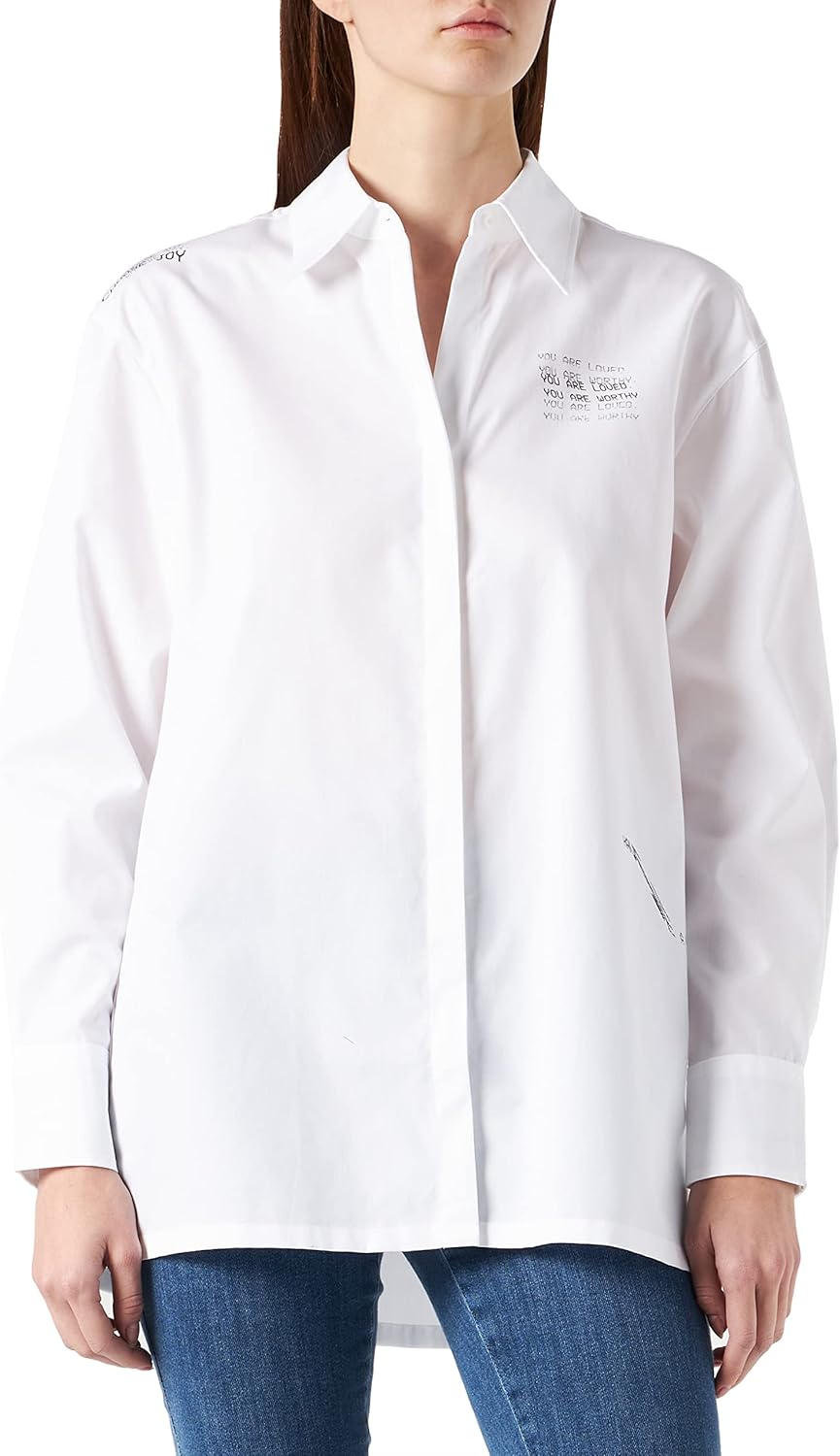 HUGO Damen Evey Bluse 46 White100, 46 White100