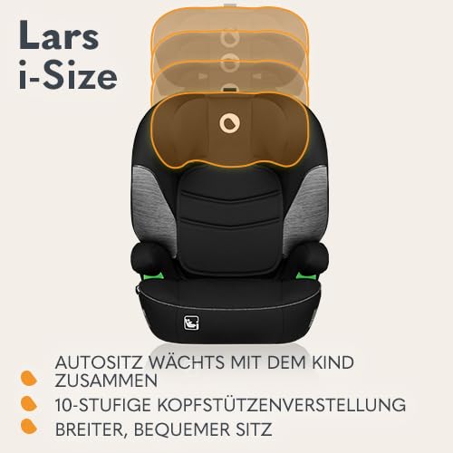 LIONELO LARS i-Size Kinderautositz 100–150 cm, Gruppe 2 3, Seitenschutz 10 Grad, Kopfstützenverstell