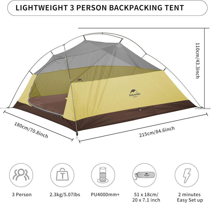 Naturehike Cloud-Up 3 Ultraleichtes Zelt 3-Personen Rucksack Zelt zum Wandern Camping im Freien 20D