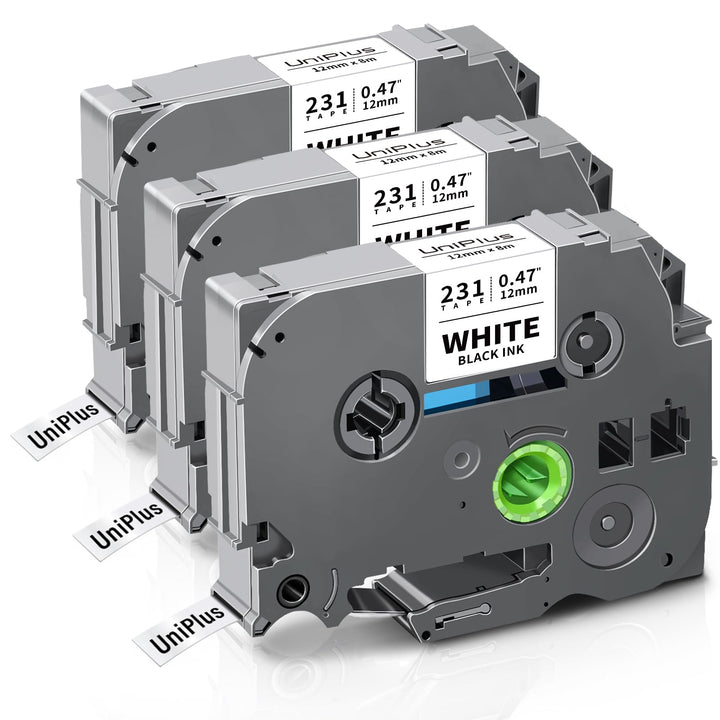 UniPlus Kompatible Tze 0,47 12mm Schriftband für Brother Tze-231 Tze231 Tz-231 TZc-231 Etikettenband