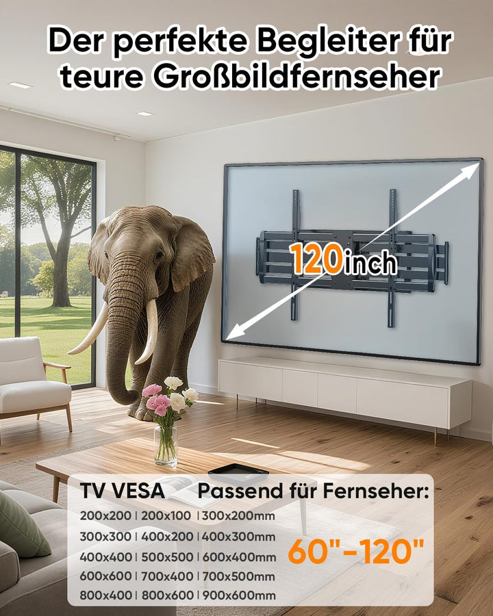 Heavy Duty XXL TV Wandhalterung mit 1095 mm Extra Langem Gelenkarm, für Extra Grosse 60-120 Zoll Fer