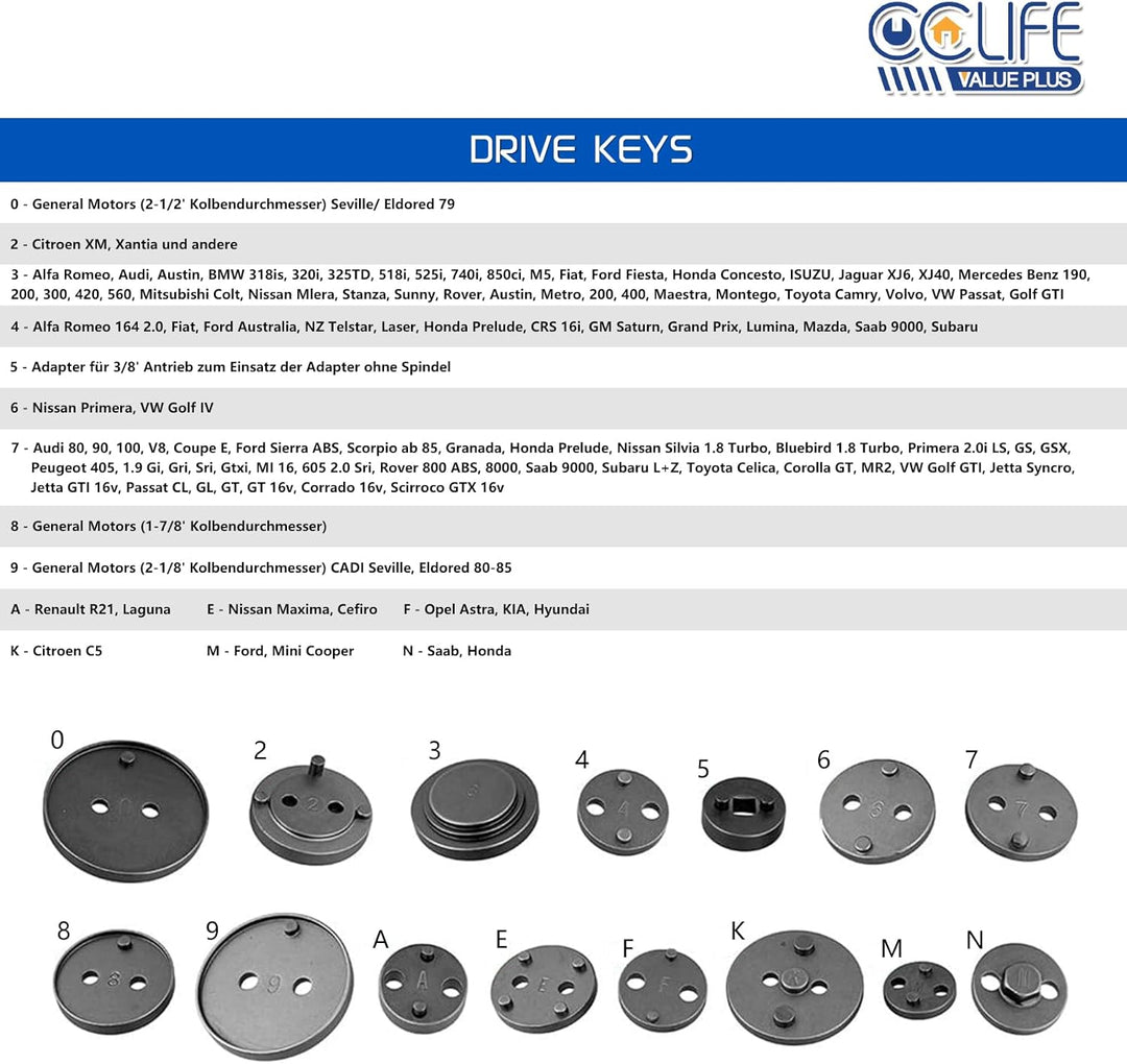 CCLIFE 16tlg Universal Pneumatischer Bremskolbenrücksteller Druckluft Bremskolben Rücksteller Werkze