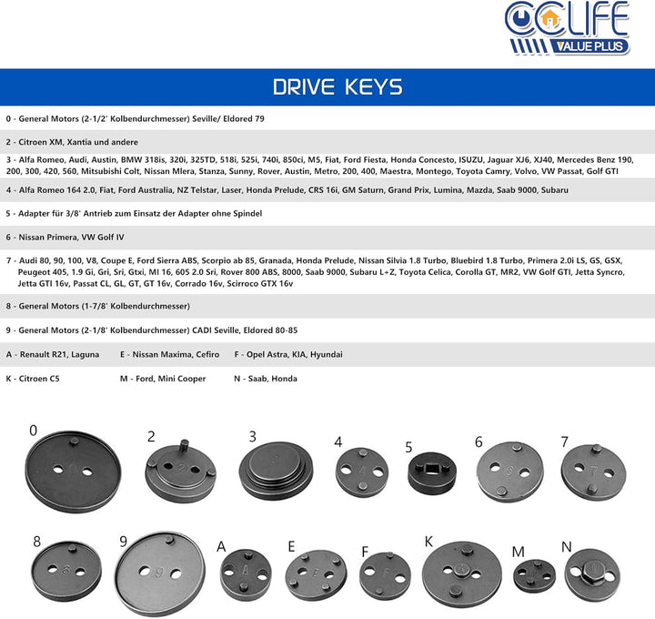 CCLIFE 16tlg Universal Pneumatischer Bremskolbenrücksteller Druckluft Bremskolben Rücksteller Werkze