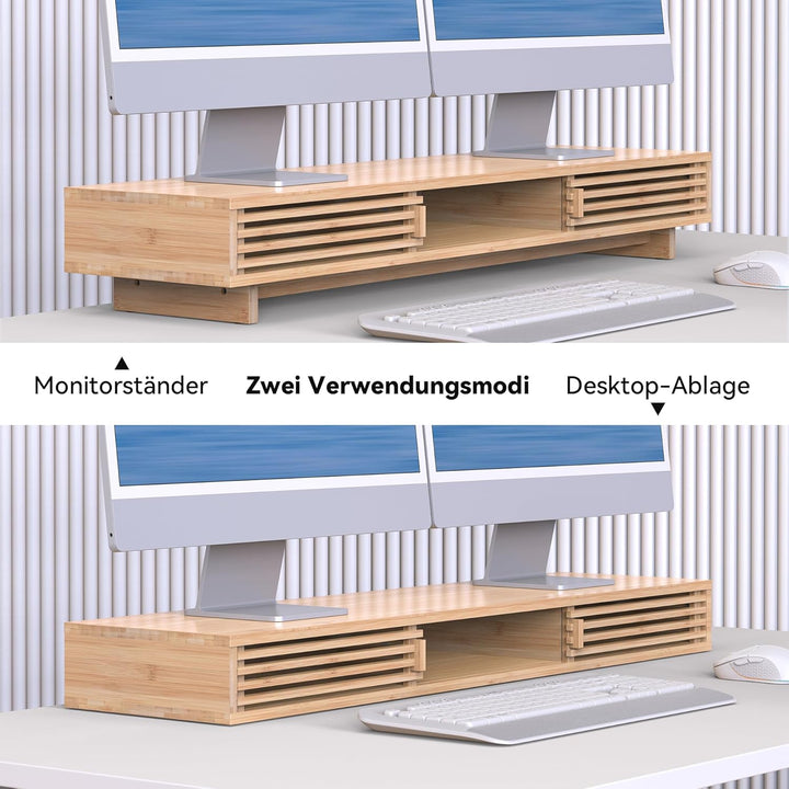 Dual-Monitorständer mit Schiebetür, doppelter Computer-Laptop-Ständer, Schreibtischregal-Organizer m