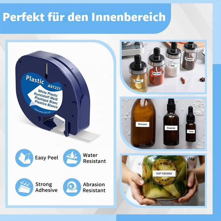 Wonfoucs 5x Etikettenband Ersatz für Dymo LetraTag 12mm x 4m,Kunststoff-Etikettenband kompatibel mit