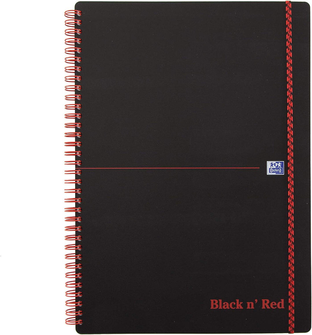 Oxford 400047654 Spiralbuch Black n' Red 5er Pack DIN A4 kariert flexibler Deckel 70 Blatt schwarz r