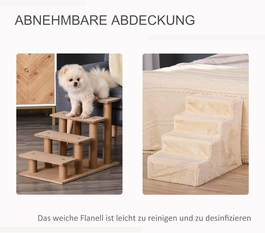 PawHut Hundetreppe 4-stufig, 35 cm Katzentreppe für Bett und Sofa, Haustiertreppe für Hunde und Katz