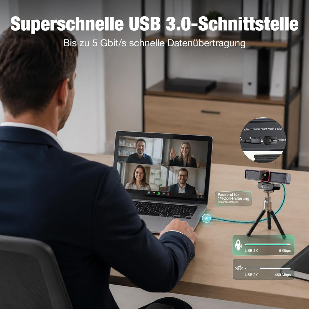 Angetube 4K Webcam für Laptop &amp; Mac, 1080P@60FPS PC Kamera mit 2 Mikrofon | 1/1.5" Sensor, PDAF Auto