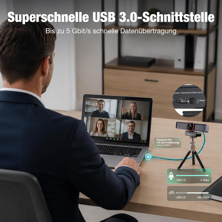 Angetube 4K Webcam für Laptop &amp; Mac, 1080P@60FPS PC Kamera mit 2 Mikrofon | 1/1.5" Sensor, PDAF Auto