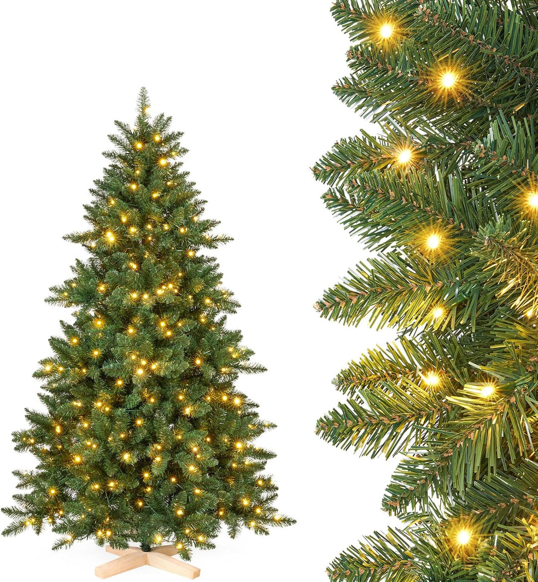 Yorbay Künstlicher Weihnachtsbaum mit Beleuchtung LED mit Holzständer für Weihnachten-Dekoration (15