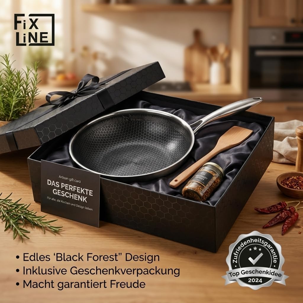 FIXLINE® BLACK FOREST Wokpfanne 28cm - Keramische &amp; Kratzfeste Beschichtung - alle Herdarten inkl. I