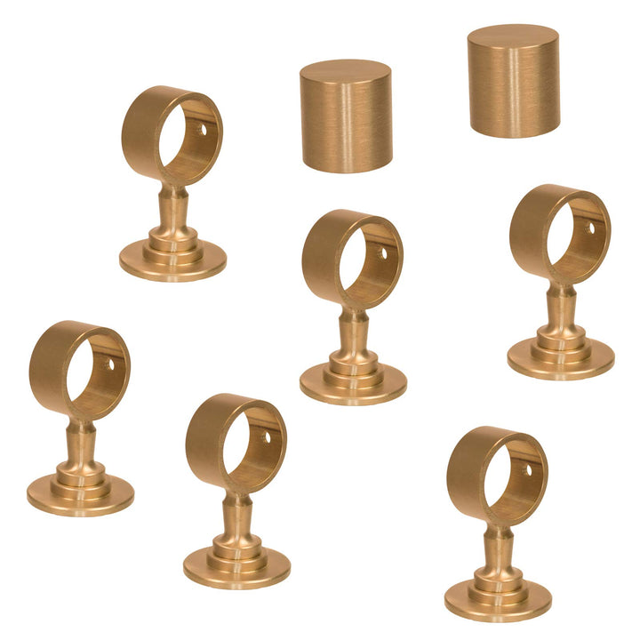 2 Endkappen und 6 Seilträger "Messing matt" für 30mm Handlaufseil 2 Endkappen & 6 Seilträger, 2 Endk