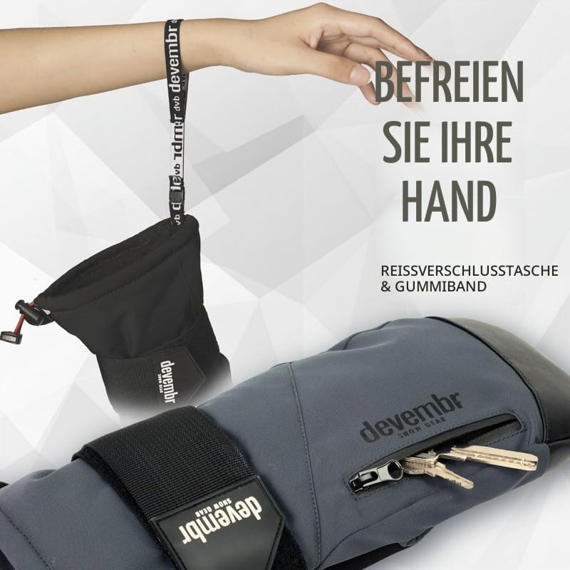 devembr Ski-Fäustlinge mit Handgelenkschützern, Warme Snowboard-Fäustlinge, Wasserdicht (S/M/L) Grau