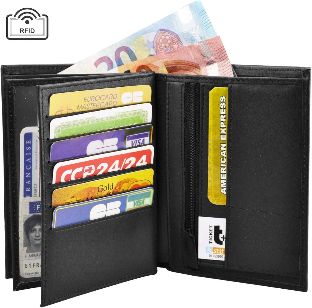 Charmoni - Max – Grosse Geldbörse – Herrengeldbörse – Anti-Piraterie – RFID-Blockierung – 4 Klappen