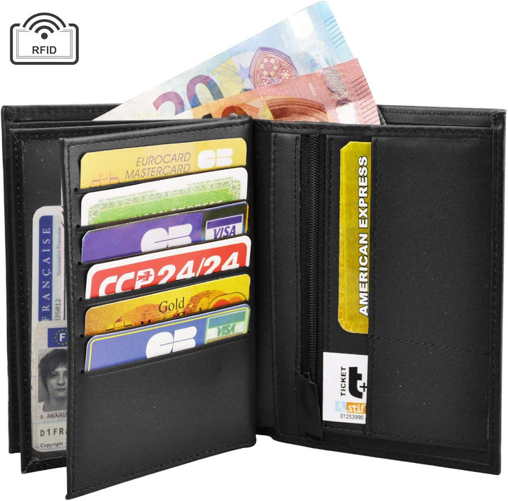 Charmoni - Max – Grosse Geldbörse – Herrengeldbörse – Anti-Piraterie – RFID-Blockierung – 4 Klappen
