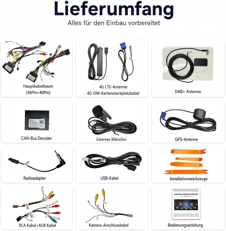 Premium Android Autoradio 8GB+256GB für VW Touran 2003-2011 mit kabellosem CarPlay & Android Auto, D
