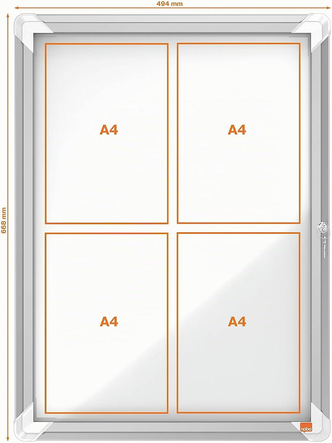 Nobo abschliessbarer Schaukasten mit magnetischer Notiztafel, Ideal für den Aussenbereich, 4 x A4, P
