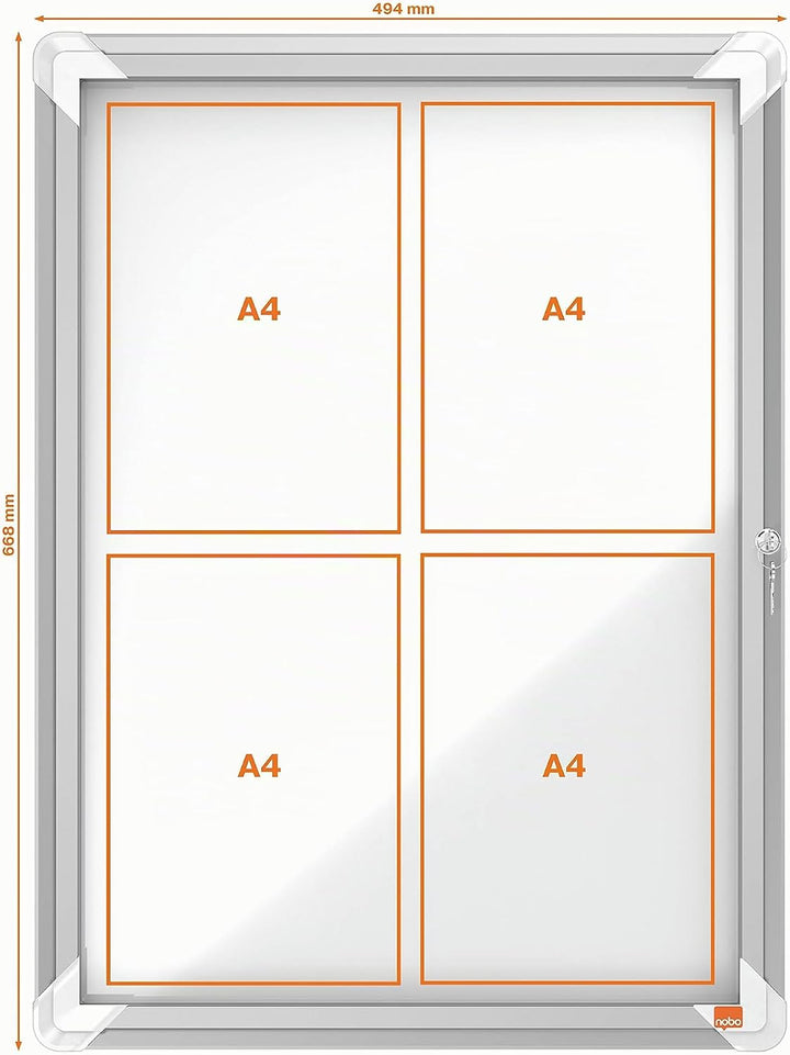 Nobo abschliessbarer Schaukasten mit magnetischer Notiztafel, Ideal für den Aussenbereich, 4 x A4, P